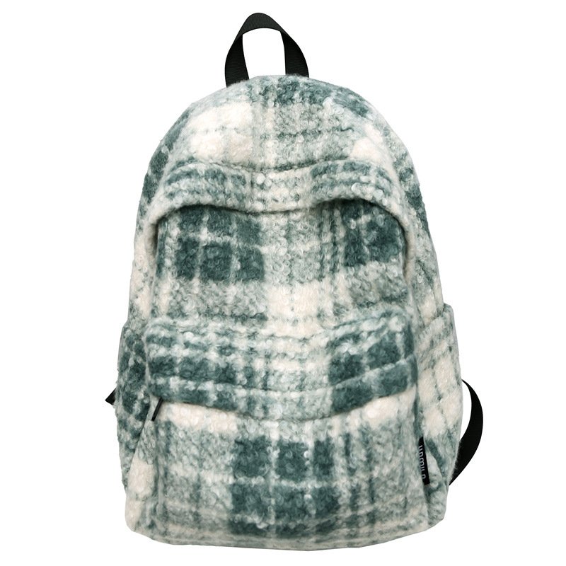 画像3: Check Plush Backpack  チェックプラッシュモコモコバックパックリュック (3)