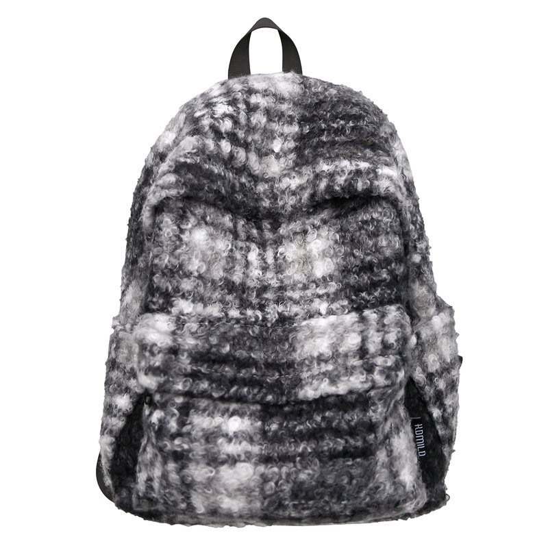 画像1: Check Plush Backpack　 チェックプラッシュモコモコバックパックリュック (1)
