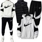 画像2: 25 Unisex Men& Women Broken swoosh Setup Sweat and Pants and Down vest Set  ブロークン スウォッシュ プリントセットアップ ダウンベスト付き ユニセックス 男女兼用 スウェット トレーナー＆パンツセット (2)