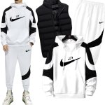 画像3: 25 Unisex Men& Women Broken swoosh Setup Sweat and Pants and Down vest Set  ブロークン スウォッシュ プリントセットアップ ダウンベスト付き ユニセックス 男女兼用 スウェット トレーナー＆パンツセット (3)