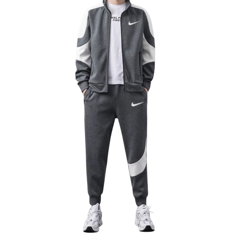 画像1: 25 Unisex Men& Women Broken swoosh Setup Jacket and Pants Set  ブロークン スウォッシュ プリントセットアップユニセックス男女兼用 スウェット ジップアップ ＆パンツセット (1)