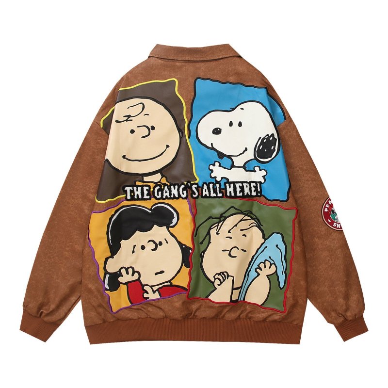 画像2: Unisex Snoopy and Friends Lapel Jacket Coat Blouson ユニセックス 男女兼用 スヌーピーと仲間ジップアップラペルジャケットコートブルゾン (2)