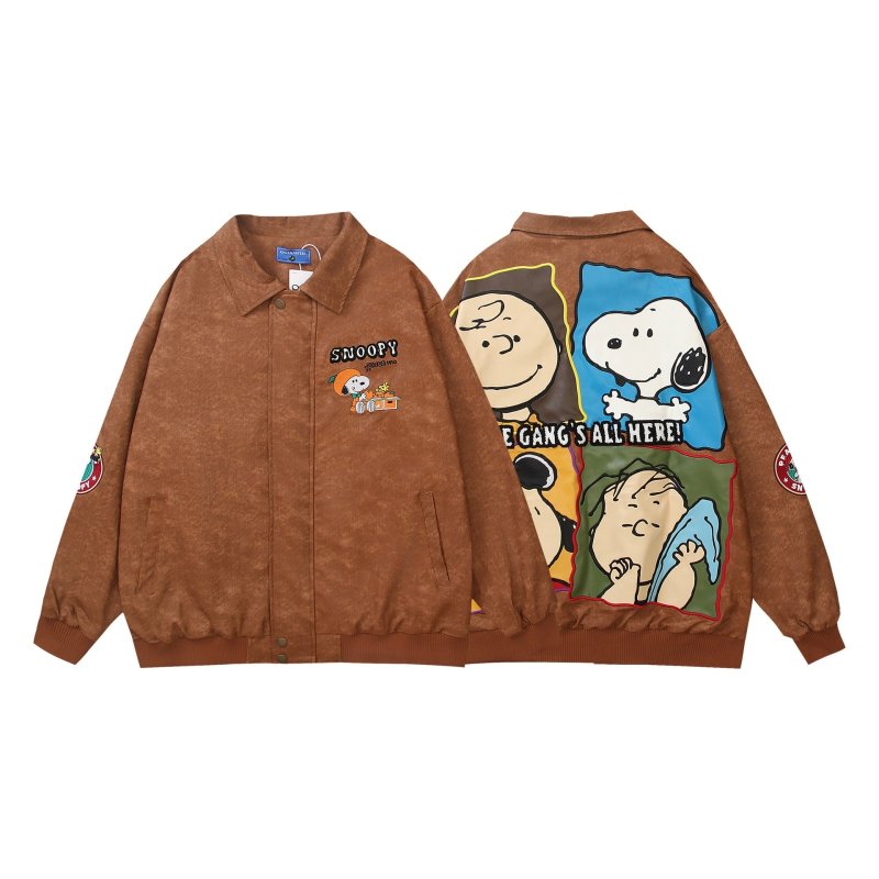 画像1: Unisex Snoopy and Friends Lapel Jacket Coat Blouson ユニセックス 男女兼用 スヌーピーと仲間ジップアップラペルジャケットコートブルゾン (1)