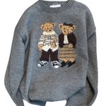 画像5: Cute bear knitted sweater　キュートベア熊編み込みクールネックセータープルオーバー (5)