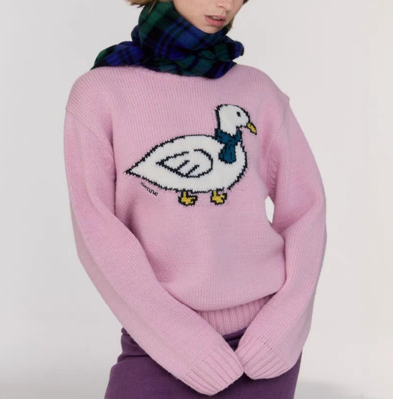 画像5: Duck crew neck sweater knit ダッグ編み込みクールネックセータープルオーバー (5)