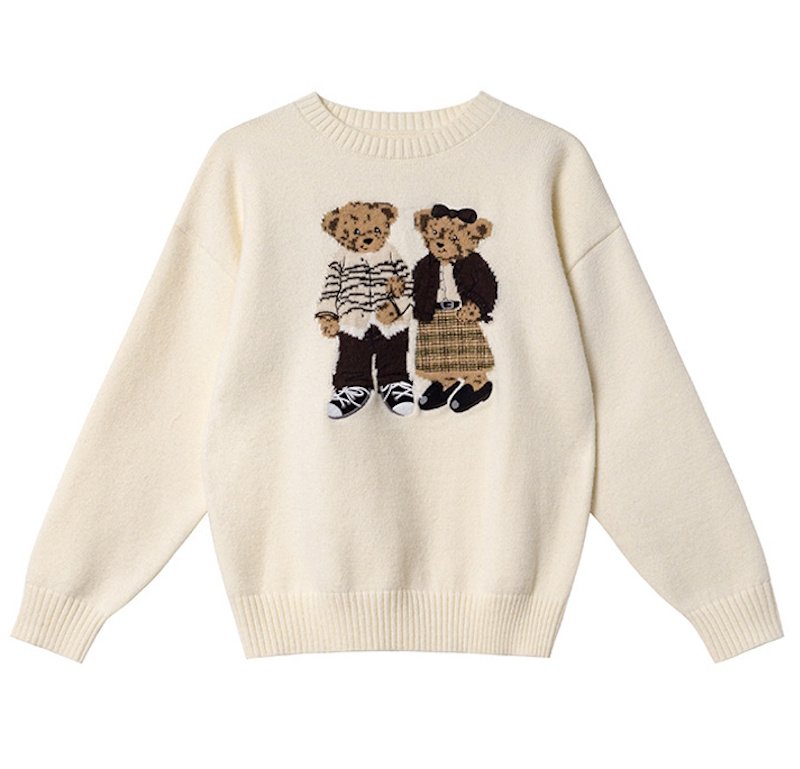 画像2: Cute bear knitted sweater キュートベア熊編み込みクールネックセータープルオーバー (2)