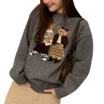 画像3: Cute bear knitted sweater　キュートベア熊編み込みクールネックセータープルオーバー (3)
