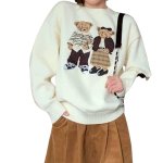 画像4: Cute bear knitted sweater　キュートベア熊編み込みクールネックセータープルオーバー (4)