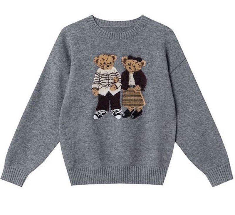 画像1: Cute bear knitted sweater　キュートベア熊編み込みクールネックセータープルオーバー (1)
