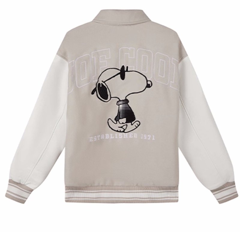 画像1: Unisex Snoopy Joint Stadium Jacket Leather Sleeve Stadium Baseball Jacket Blouson ユニセックス 男女兼用スヌーピー刺繍 レザースリーブジョイントスタジャン スタジアムジャンパー ジャケット (1)