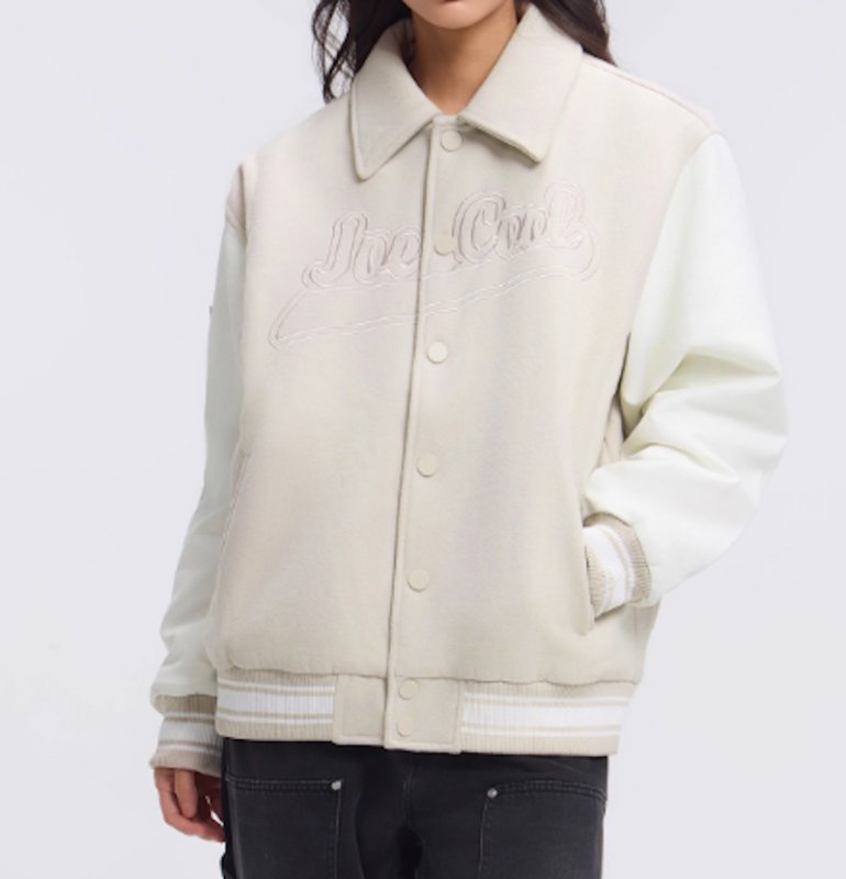 画像4: Unisex Snoopy Joint Stadium Jacket Leather Sleeve Stadium Baseball Jacket Blouson ユニセックス 男女兼用スヌーピー刺繍 レザースリーブジョイントスタジャン スタジアムジャンパー ジャケット (4)