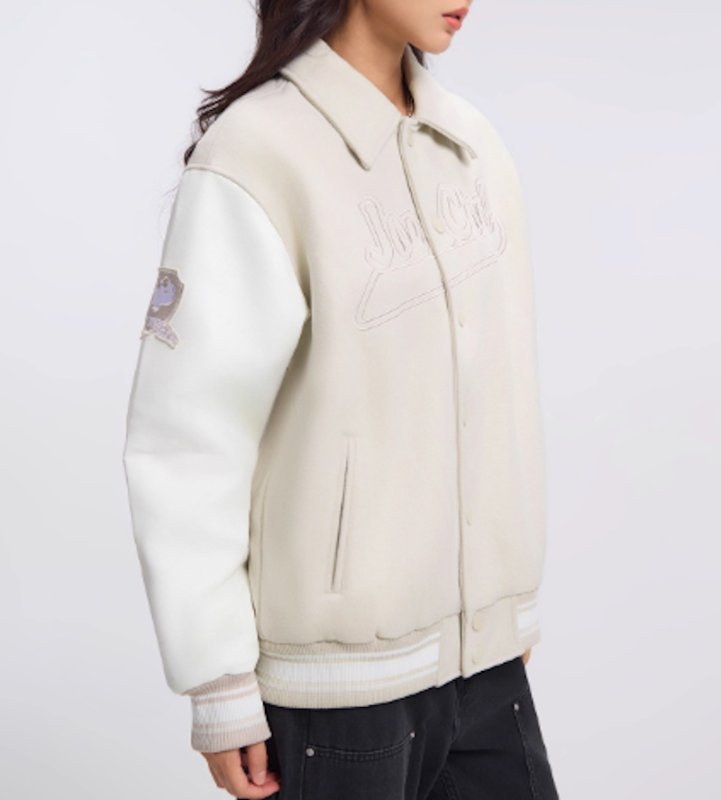 画像5: Unisex Snoopy Joint Stadium Jacket Leather Sleeve Stadium Baseball Jacket Blouson ユニセックス 男女兼用スヌーピー刺繍 レザースリーブジョイントスタジャン スタジアムジャンパー ジャケット (5)