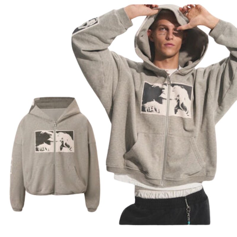 画像3: Unisex  American Retro Portrait Patch Print Zip-Up Hoodie Sweatshirt Jacketユニセックス男女兼用アメリカンレトロポートレートパッチプリントジップアップフーディスウェットシャツジャケットパーカー  (3)