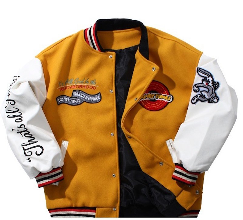 画像9: Unisex Looney Tunes Bugs Bunny Embroidery Leather Sleeve Stadium Baseball Jacket Blouson ユニセックス 男女兼用 ルーニーチューンバッグスバニー刺繍レザースリーブスタジャン スタジアムジャンパー ジャケット (9)