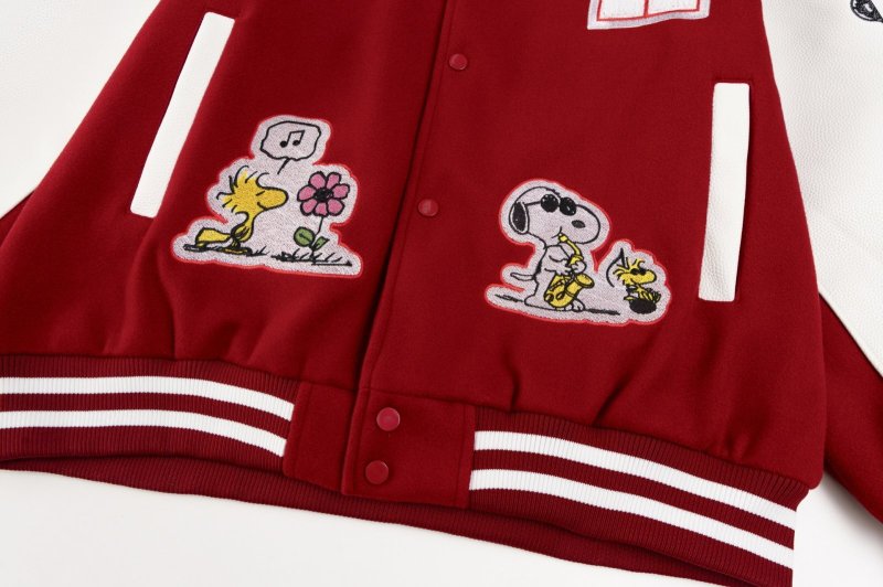画像11: Unisex Snoopy & Friends Embroidery Leather Sleeve Stadium Baseball Jacket Blouson ユニセックス 男女兼用スヌーピー&フレンズ 刺繍レザースリーブスタジャン スタジアムジャンパー ジャケット (11)