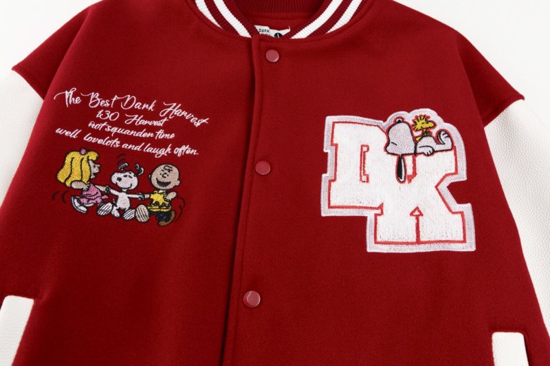 画像8: Unisex Snoopy & Friends Embroidery Leather Sleeve Stadium Baseball Jacket Blouson ユニセックス 男女兼用スヌーピー&フレンズ 刺繍レザースリーブスタジャン スタジアムジャンパー ジャケット (8)