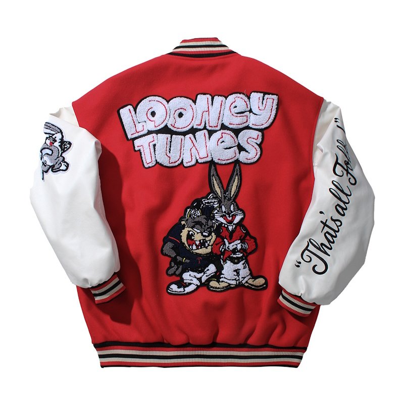 画像6: Unisex Looney Tunes Bugs Bunny Embroidery Leather Sleeve Stadium Baseball Jacket Blouson ユニセックス 男女兼用 ルーニーチューンバッグスバニー刺繍レザースリーブスタジャン スタジアムジャンパー ジャケット (6)