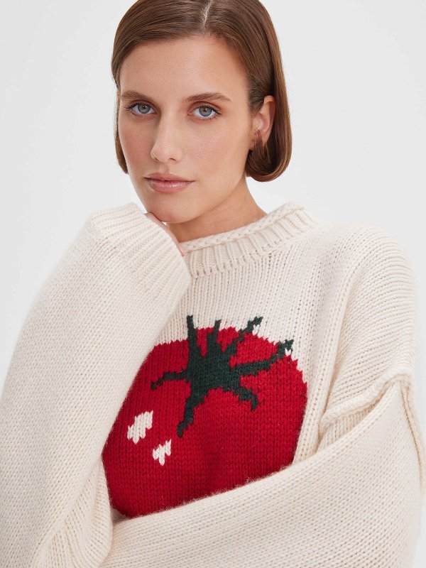 画像5: Round Neck Big Tomato Braided Round Neck Pullover Sweater Knit　ラウンドネックビッグトマト編み込みラウンドネックプルオーバーセーターニット (5)