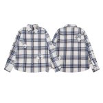 画像1: Men's leather Cross  flannel long-sleeved shirts ユニセックス 男女兼用 フランネル レザー 十字架 クロス パッチ モチーフ付 チェック シャツ ネルシャツ (1)