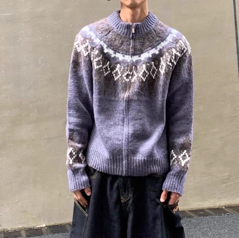 画像6: Unisex Aran Isle knitted crew neck zip-up cardigan jacket sweater knit  男女兼用 アランアイル模様編み込みジップアップウンドネック カーディガンジャケットセーター (6)