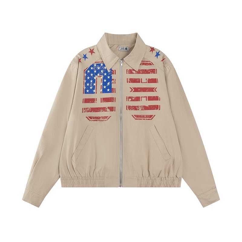 画像2: Unisex  American Retro Flag Stand Collar Blouson Jacket ユニセックス 男女兼用アメリカレトロフラッグブルゾンジャケットスタジャン  (2)