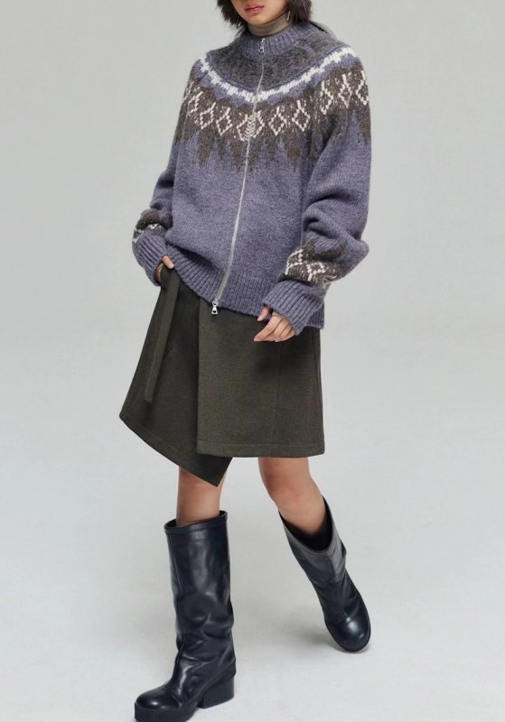 画像4: Unisex Aran Isle knitted crew neck zip-up cardigan jacket sweater knit  男女兼用 アランアイル模様編み込みジップアップウンドネック カーディガンジャケットセーター (4)