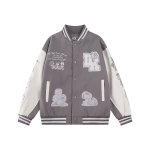 画像2: Unisex　Snoopy & Friends Embroidery Leather Sleeve Stadium Baseball Jacket Blouson ユニセックス 男女兼用スヌーピー＆フレンズ 刺繍レザースリーブスタジャン スタジアムジャンパー ジャケット (2)