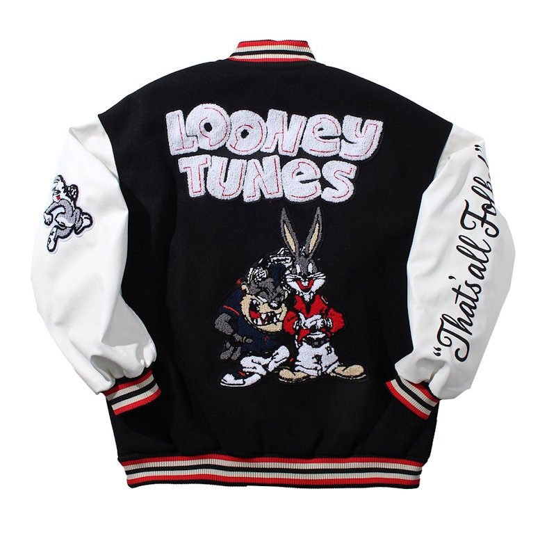 画像10: Unisex Looney Tunes Bugs Bunny Embroidery Leather Sleeve Stadium Baseball Jacket Blouson ユニセックス 男女兼用 ルーニーチューンバッグスバニー刺繍レザースリーブスタジャン スタジアムジャンパー ジャケット (10)