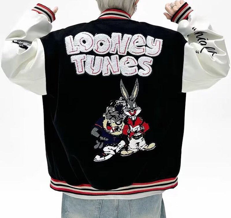 画像13: Unisex Looney Tunes Bugs Bunny Embroidery Leather Sleeve Stadium Baseball Jacket Blouson ユニセックス 男女兼用 ルーニーチューンバッグスバニー刺繍レザースリーブスタジャン スタジアムジャンパー ジャケット (13)