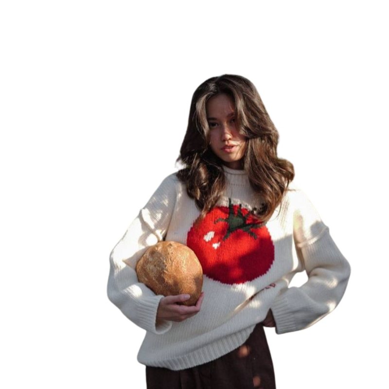 画像7: Round Neck Big Tomato Braided Round Neck Pullover Sweater Knit　ラウンドネックビッグトマト編み込みラウンドネックプルオーバーセーターニット (7)