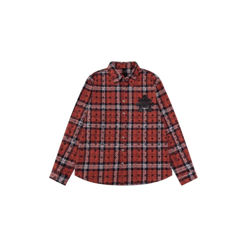 画像3: Men's 3colors leather Cross flannel long-sleeved shirts ユニセックス 男女兼用 フランネル レザー 十字架 クロス パッチ モチーフ付 チェック シャツ ネルシャツ (3)