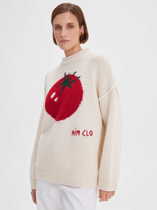 画像3: Round Neck Big Tomato Braided Round Neck Pullover Sweater Knit　ラウンドネックビッグトマト編み込みラウンドネックプルオーバーセーターニット (3)