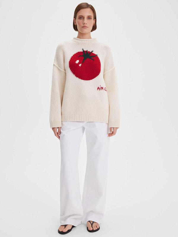 画像6: Round Neck Big Tomato Braided Round Neck Pullover Sweater Knit　ラウンドネックビッグトマト編み込みラウンドネックプルオーバーセーターニット (6)