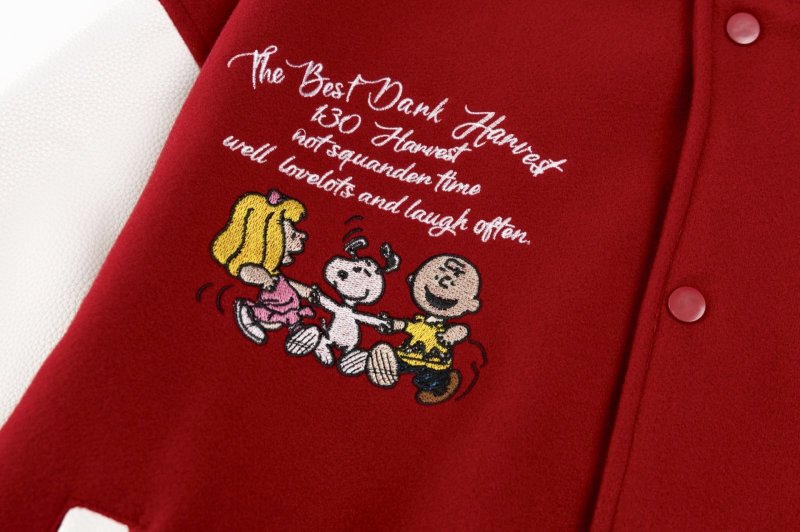 画像9: Unisex Snoopy & Friends Embroidery Leather Sleeve Stadium Baseball Jacket Blouson ユニセックス 男女兼用スヌーピー&フレンズ 刺繍レザースリーブスタジャン スタジアムジャンパー ジャケット (9)