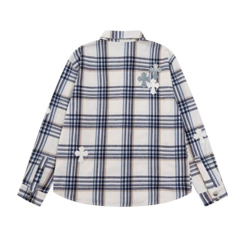画像3: Men's leather Cross  flannel long-sleeved shirts ユニセックス 男女兼用 フランネル レザー 十字架 クロス パッチ モチーフ付 チェック シャツ ネルシャツ (3)