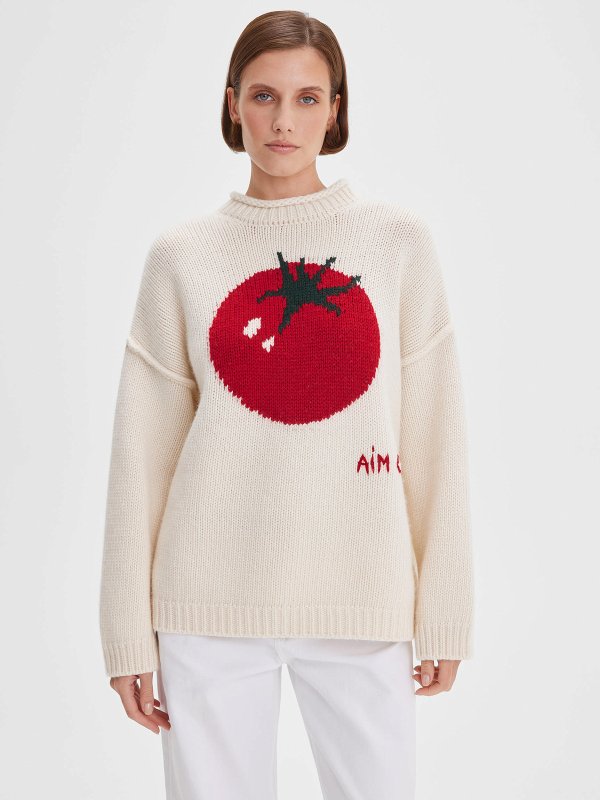 画像2: Round Neck Big Tomato Braided Round Neck Pullover Sweater Knit　ラウンドネックビッグトマト編み込みラウンドネックプルオーバーセーターニット (2)