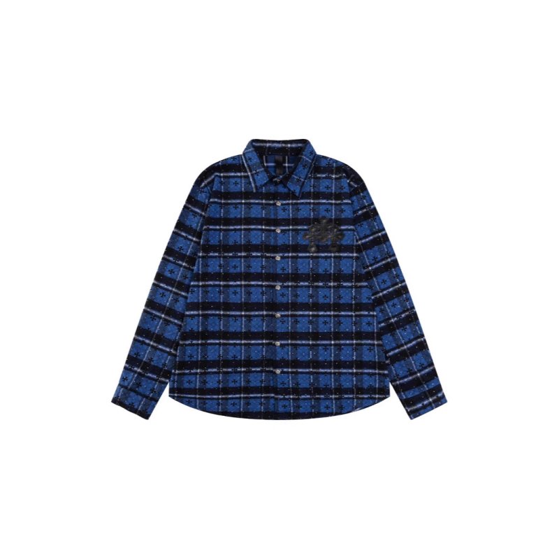 画像6: Men's 3colors leather Cross flannel long-sleeved shirts ユニセックス 男女兼用 フランネル レザー 十字架 クロス パッチ モチーフ付 チェック シャツ ネルシャツ (6)