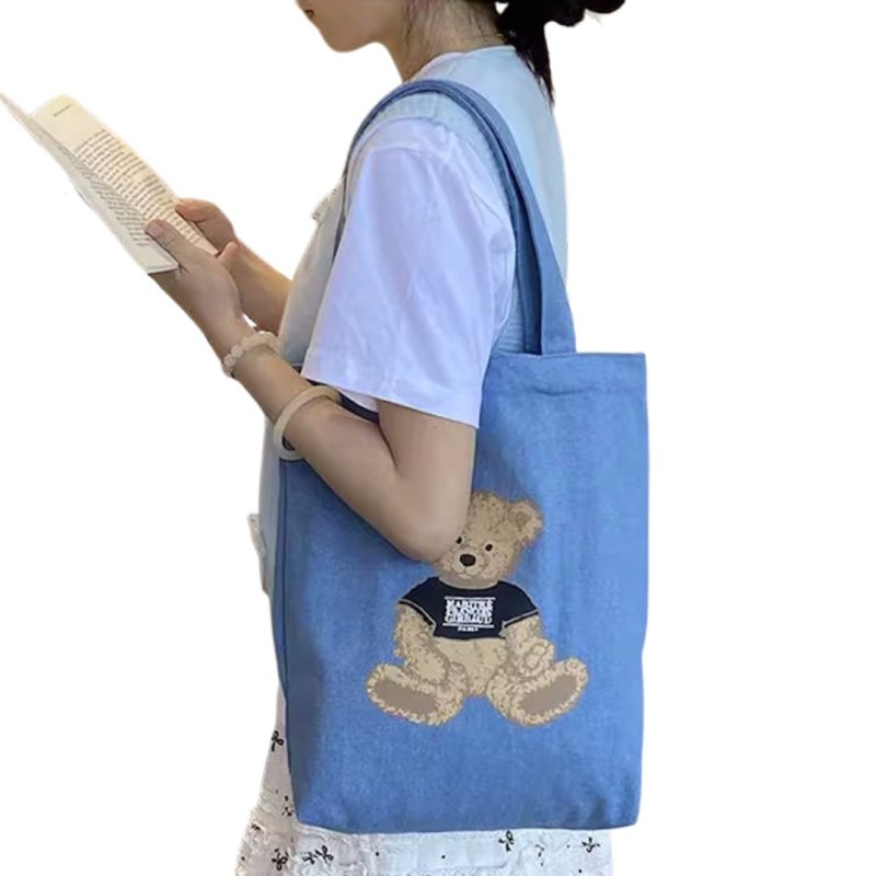 画像3: Teddy Bear Denim Shopping Eco Tote Shoulder Bag テディーベアデニム ショッピングエコトートショルダーバッグ (3)