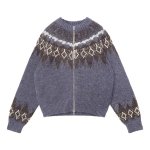 画像1: Unisex Aran Isle knitted crew neck zip-up cardigan jacket sweater knit  男女兼用 アランアイル模様編み込みジップアップウンドネック カーディガンジャケットセーター (1)