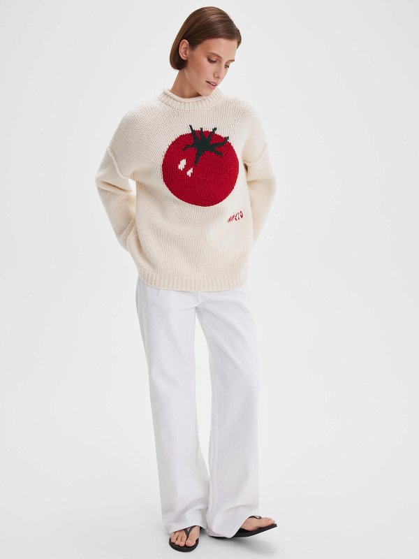 画像4: Round Neck Big Tomato Braided Round Neck Pullover Sweater Knit　ラウンドネックビッグトマト編み込みラウンドネックプルオーバーセーターニット (4)