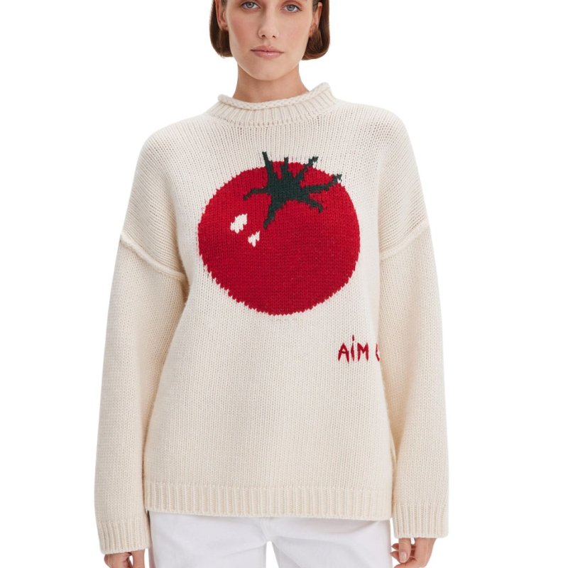 画像1: Round Neck Big Tomato Braided Round Neck Pullover Sweater Knit　ラウンドネックビッグトマト編み込みラウンドネックプルオーバーセーターニット (1)