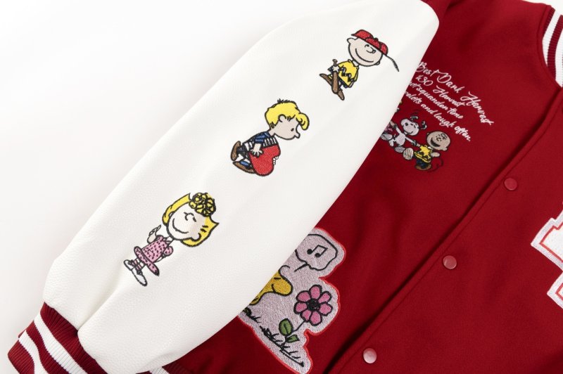 画像12: Unisex Snoopy & Friends Embroidery Leather Sleeve Stadium Baseball Jacket Blouson ユニセックス 男女兼用スヌーピー&フレンズ 刺繍レザースリーブスタジャン スタジアムジャンパー ジャケット (12)