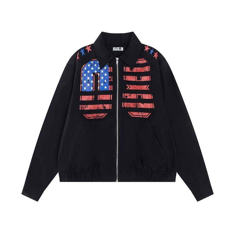 画像3: Unisex  American Retro Flag Stand Collar Blouson Jacket ユニセックス 男女兼用アメリカレトロフラッグブルゾンジャケットスタジャン  (3)