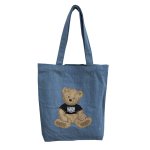 画像1: Teddy Bear Denim Shopping Eco Tote Shoulder Bag　テディーベアデニム ショッピングエコトートショルダーバッグ (1)