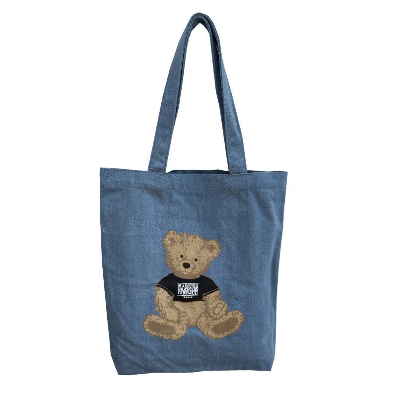 画像1: Teddy Bear Denim Shopping Eco Tote Shoulder Bag　テディーベアデニム ショッピングエコトートショルダーバッグ (1)