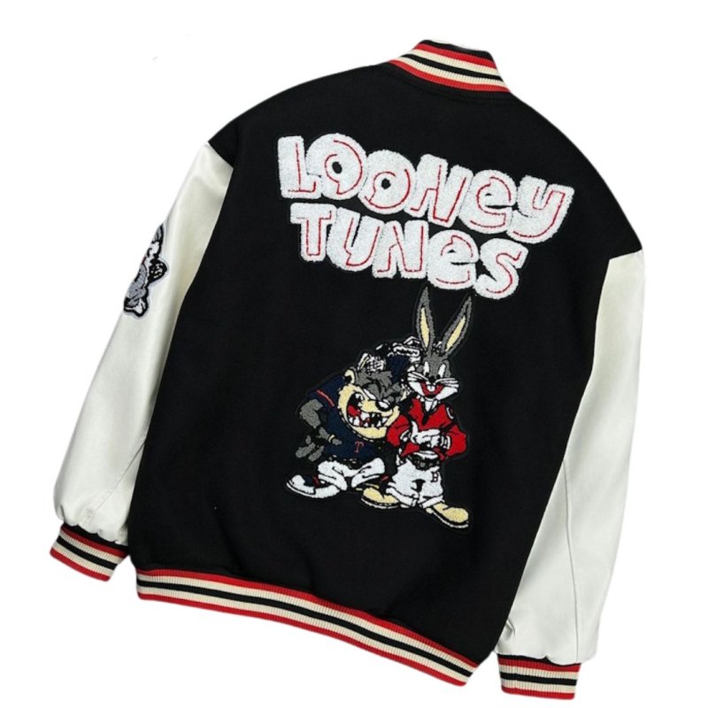 画像5: Unisex Looney Tunes Bugs Bunny Embroidery Leather Sleeve Stadium Baseball Jacket Blouson ユニセックス 男女兼用 ルーニーチューンバッグスバニー刺繍レザースリーブスタジャン スタジアムジャンパー ジャケット (5)