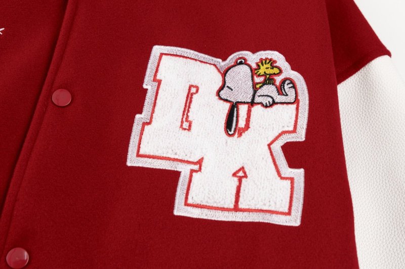 画像10: Unisex Snoopy & Friends Embroidery Leather Sleeve Stadium Baseball Jacket Blouson ユニセックス 男女兼用スヌーピー&フレンズ 刺繍レザースリーブスタジャン スタジアムジャンパー ジャケット (10)