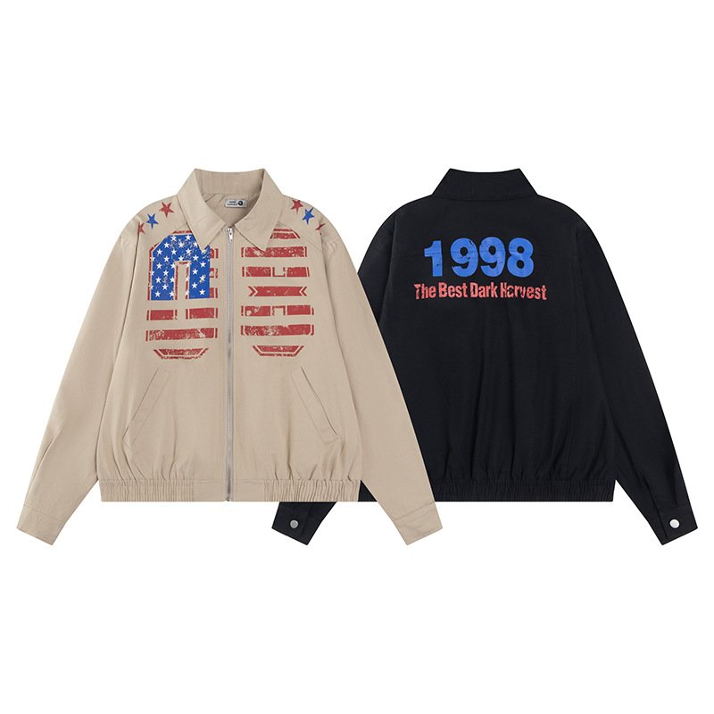 画像1: Unisex  American Retro Flag Stand Collar Blouson Jacket ユニセックス 男女兼用アメリカレトロフラッグブルゾンジャケットスタジャン  (1)