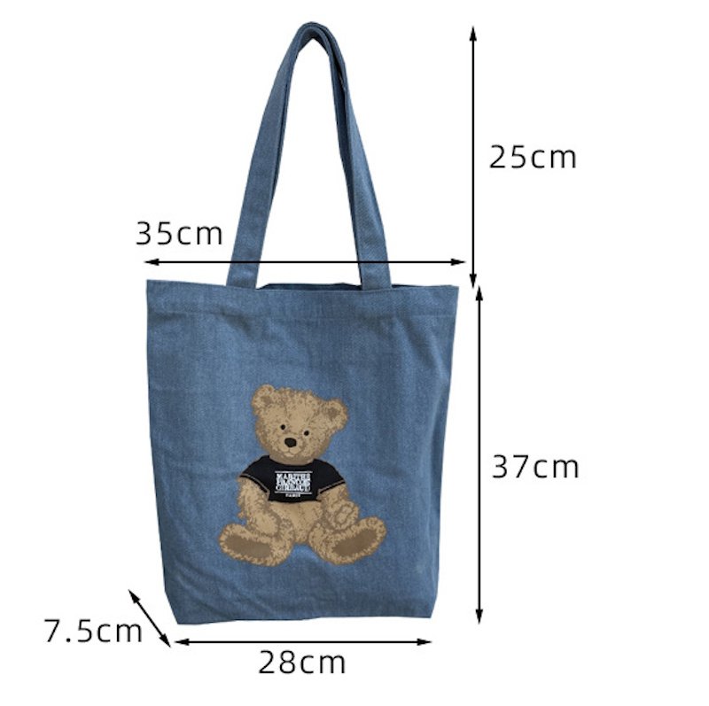 画像5: Teddy Bear Denim Shopping Eco Tote Shoulder Bag テディーベアデニム ショッピングエコトートショルダーバッグ (5)
