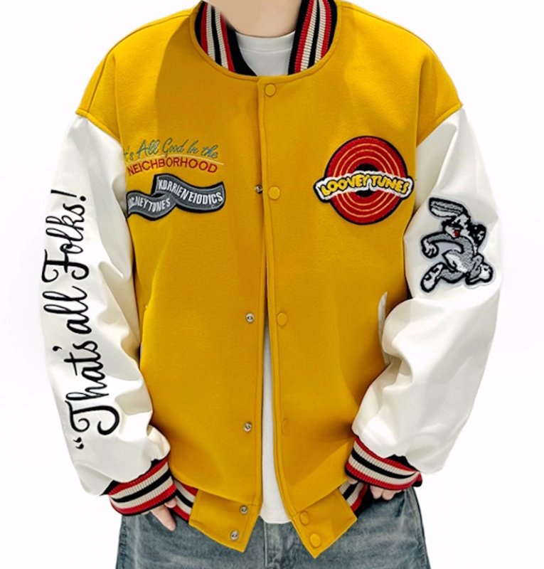 画像11: Unisex Looney Tunes Bugs Bunny Embroidery Leather Sleeve Stadium Baseball Jacket Blouson ユニセックス 男女兼用 ルーニーチューンバッグスバニー刺繍レザースリーブスタジャン スタジアムジャンパー ジャケット (11)